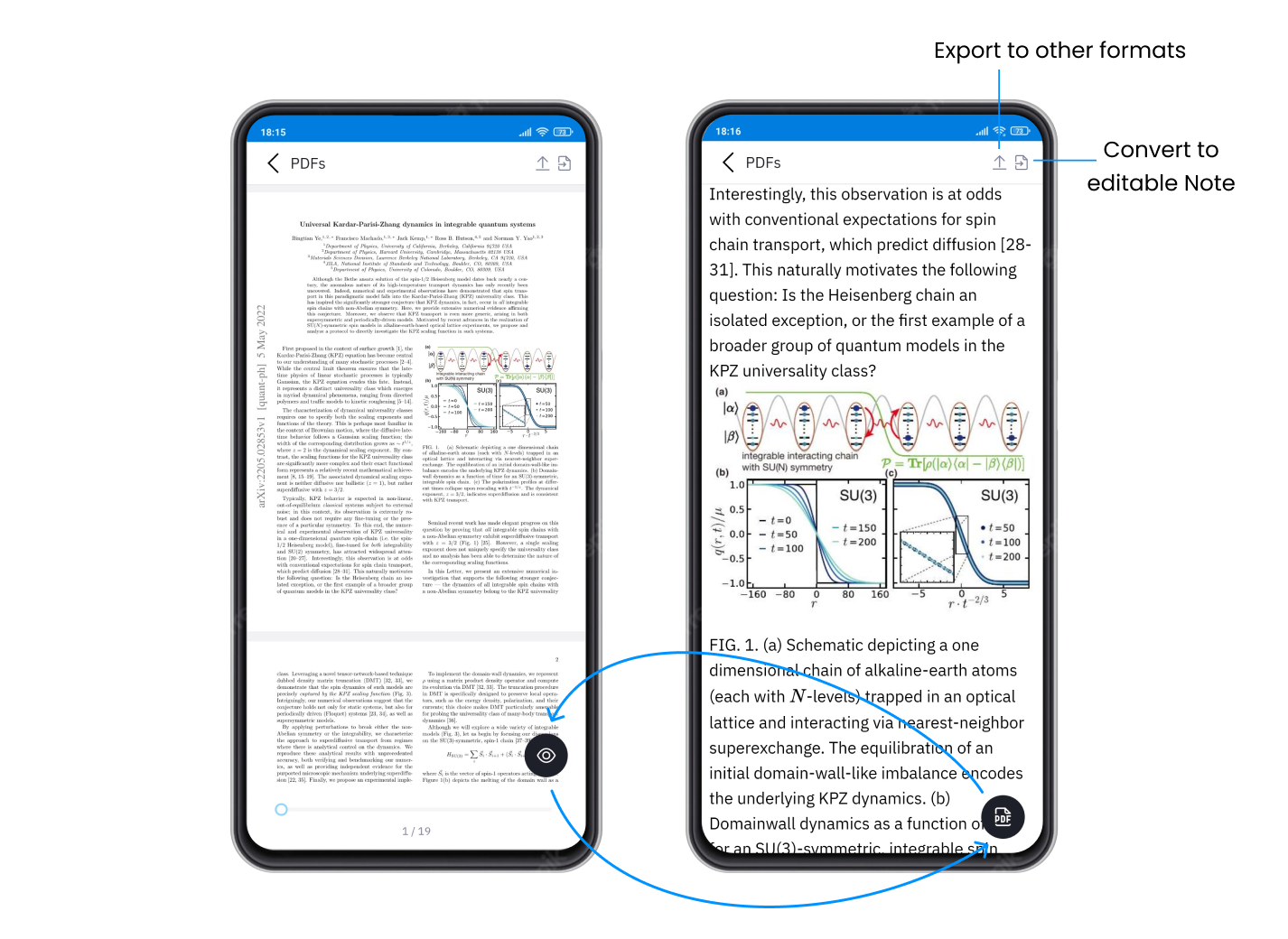 PDF 阅读器、导出和转换按钮