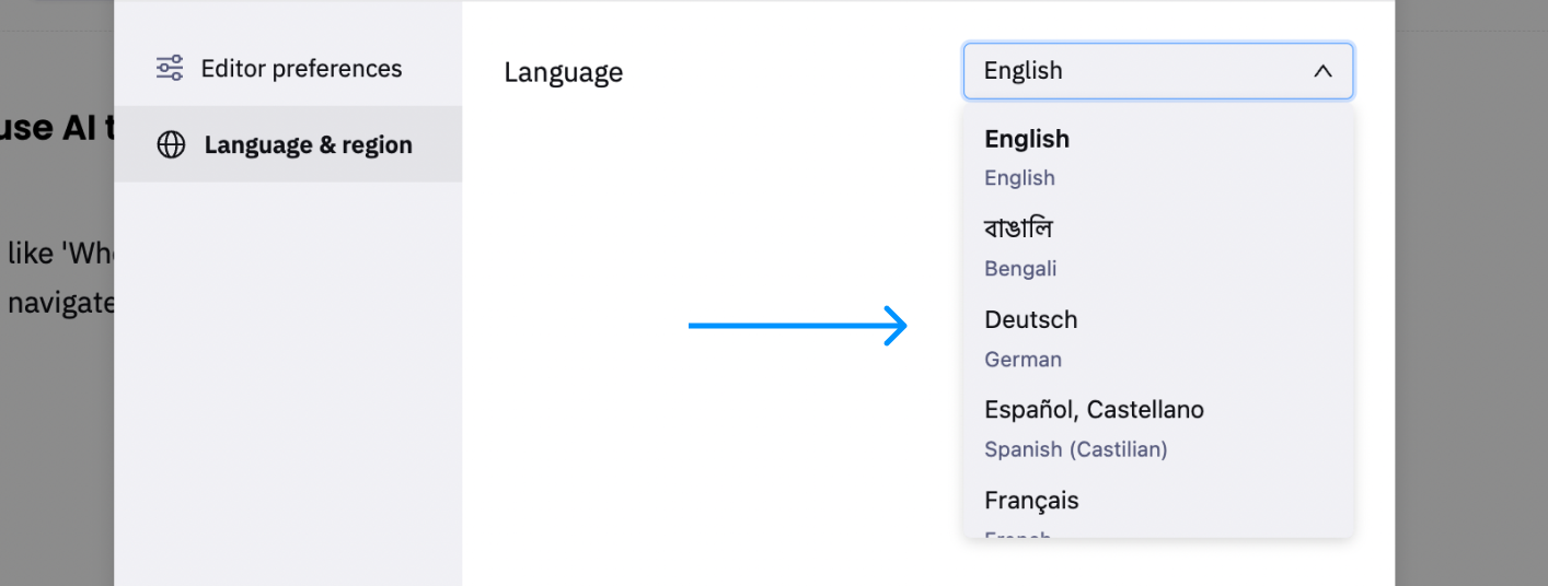 Dropwdown with list of languages