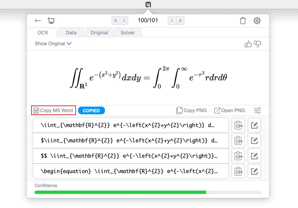 在 OCR 选项卡上找到复制 MS Word 按钮