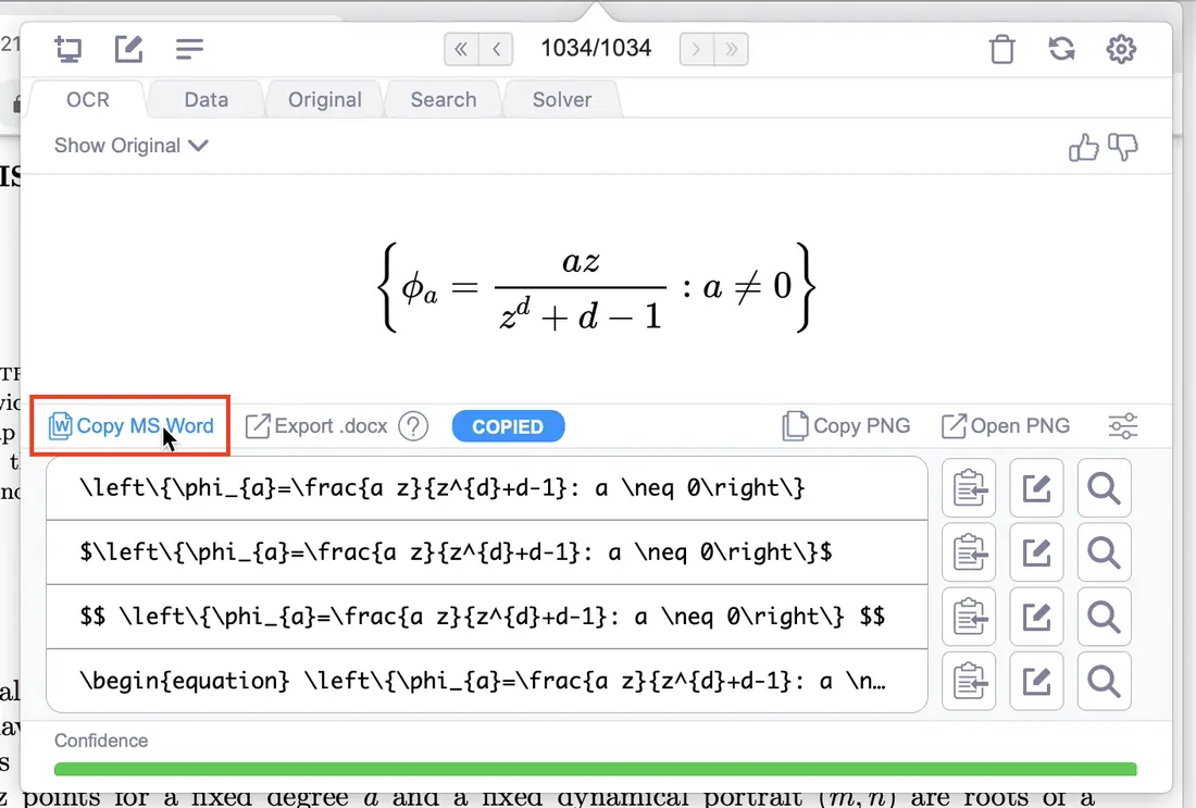 点击复制 MS Word 按钮