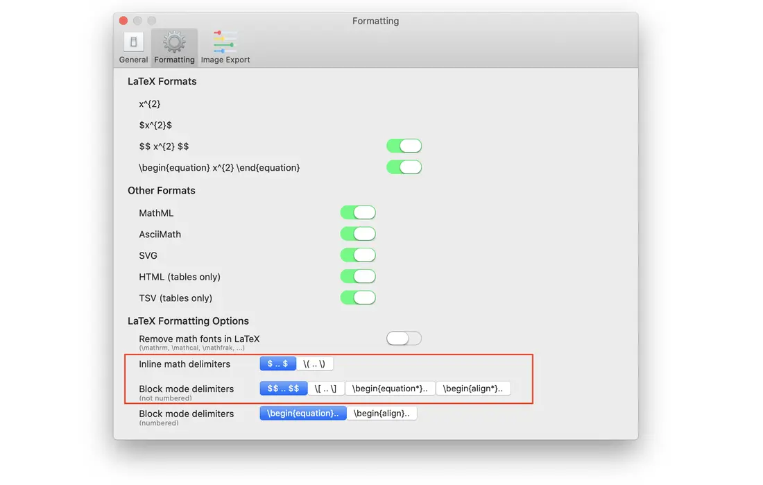 Select the correct delimiters for compatibility with Typora