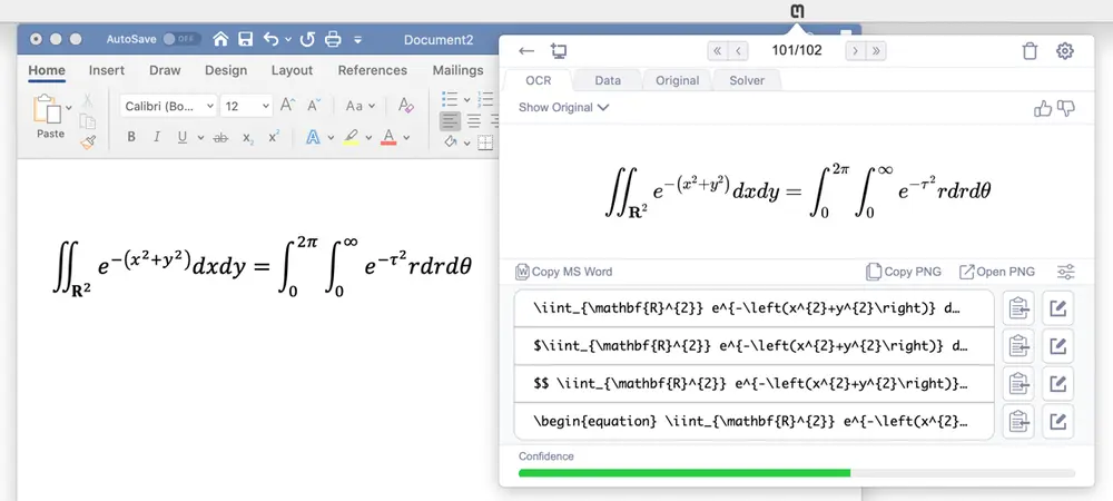 在 MS Word 中正常工作的积分示例