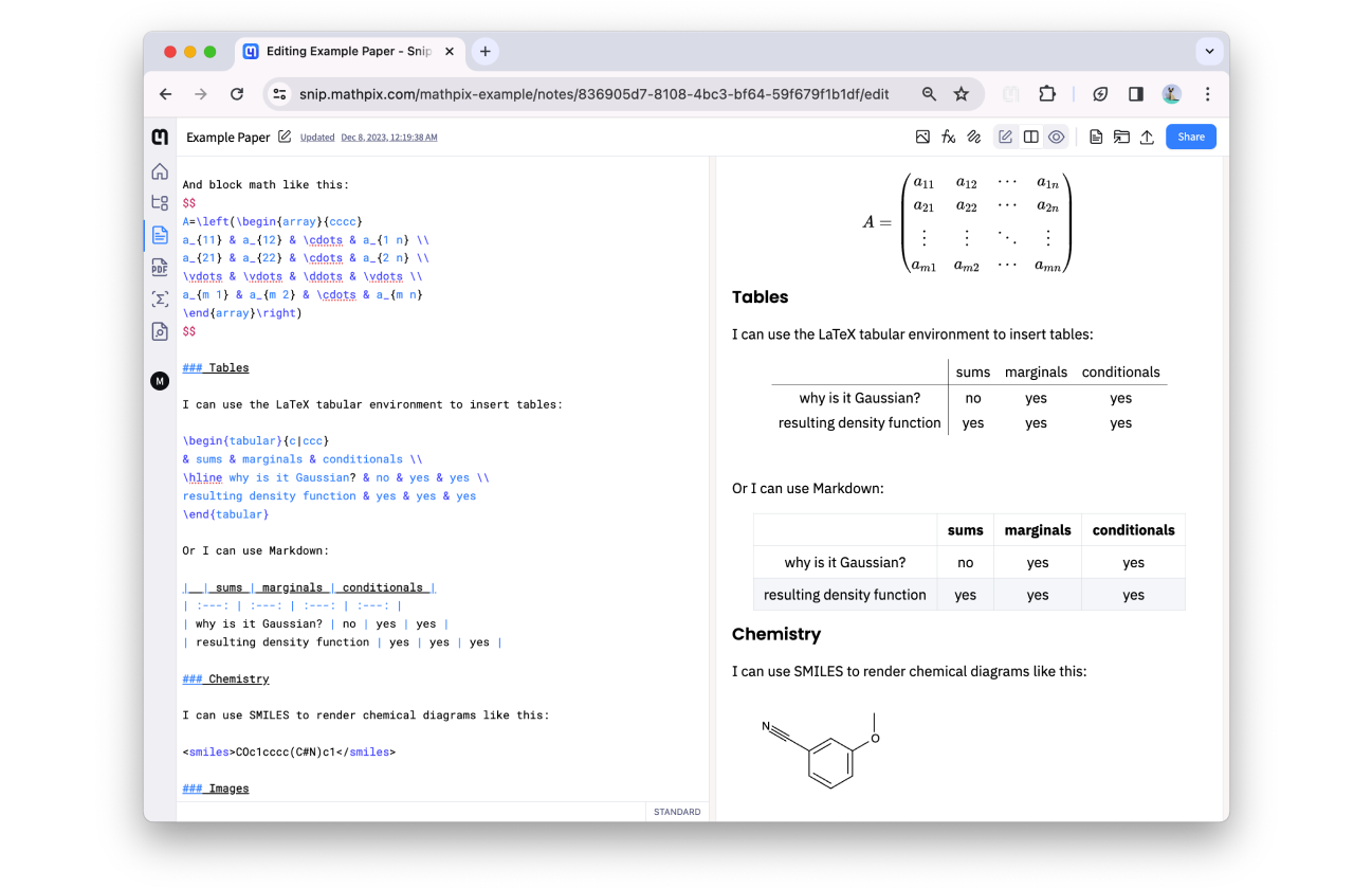 Use Snip to create Mathpix Markdown documents