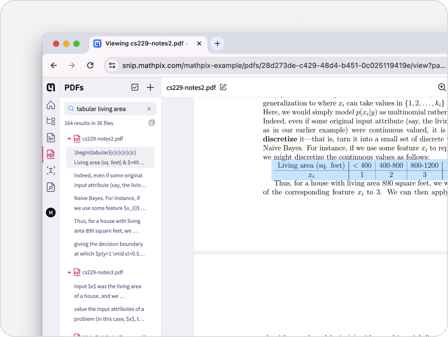 Search within tabular data