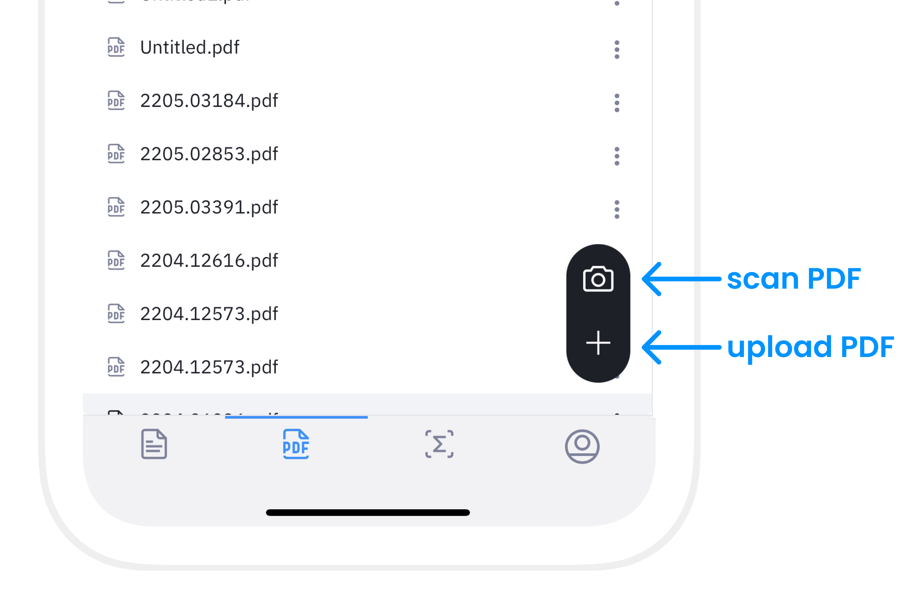 To pto bottom: Scan PDF button, upload PDF button