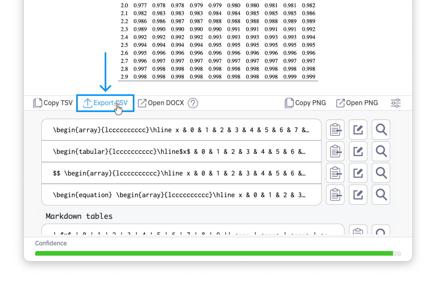 Export as a CSV file